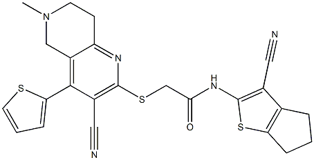 N-(3-cyano-5,6-dihydro-4H-cyclopenta[b]thiophen-2-yl)-2-{[3-cyano-6-methyl-4-(2-thienyl)-5,6,7,8-tetrahydro[1,6]naphthyridin-2-yl]sulfanyl}acetamide Structure