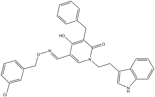 5-benzyl-4-hydroxy-1-[2-(1H-indol-3-yl)ethyl]-6-oxo-1,6-dihydro-3-pyridinecarbaldehyde O-(3-chlorobenzyl)oxime Structure