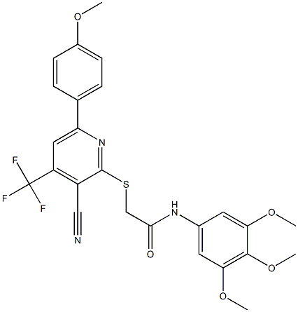 2-{[3-cyano-6-(4-methoxyphenyl)-4-(trifluoromethyl)-2-pyridinyl]sulfanyl}-N-(3,4,5-trimethoxyphenyl)acetamide Structure