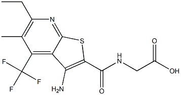 2-({[3-amino-6-ethyl-5-methyl-4-(trifluoromethyl)thieno[2,3-b]pyridin-2-yl]carbonyl}amino)acetic acid Structure