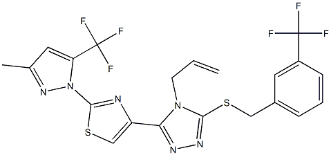 4-allyl-3-{2-[3-methyl-5-(trifluoromethyl)-1H-pyrazol-1-yl]-1,3-thiazol-4-yl}-5-{[3-(trifluoromethyl)benzyl]sulfanyl}-4H-1,2,4-triazole 구조식 이미지