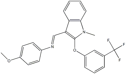 4-methoxy-N-((E)-{1-methyl-2-[3-(trifluoromethyl)phenoxy]-1H-indol-3-yl}methylidene)aniline Structure