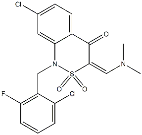 7-chloro-1-(2-chloro-6-fluorobenzyl)-3-[(dimethylamino)methylidene]-1,2,3,4-tetrahydro-2lambda~6~,1-benzothiazine-2,2,4-trione Structure
