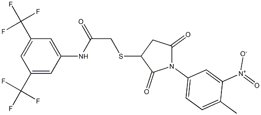 N1-[3,5-di(trifluoromethyl)phenyl]-2-{[1-(4-methyl-3-nitrophenyl)-2,5-dioxotetrahydro-1H-pyrrol-3-yl]thio}acetamide 구조식 이미지