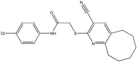 N-(4-chlorophenyl)-2-[(3-cyano-5,6,7,8,9,10-hexahydrocycloocta[b]pyridin-2-yl)sulfanyl]acetamide 구조식 이미지