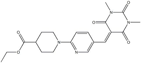 ethyl 1-(5-{[1,3-dimethyl-2,4,6-trioxotetrahydro-5(2H)-pyrimidinyliden]methyl}-2-pyridinyl)-4-piperidinecarboxylate 구조식 이미지