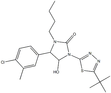 1-butyl-3-[5-(tert-butyl)-1,3,4-thiadiazol-2-yl]-5-(4-chloro-3-methylphenyl)-4-hydroxyimidazolidin-2-one Structure