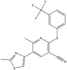 6-methyl-5-(2-methyl-1,3-thiazol-4-yl)-2-{[3-(trifluoromethyl)phenyl]thio}nicotinonitrile 구조식 이미지