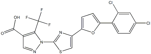 1-{4-[5-(2,4-dichlorophenyl)-2-furyl]-1,3-thiazol-2-yl}-5-(trifluoromethyl)-1H-pyrazole-4-carboxylic acid 구조식 이미지