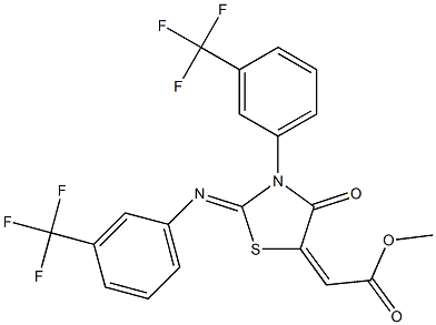 methyl 2-(4-oxo-3-[3-(trifluoromethyl)phenyl]-2-{[3-(trifluoromethyl)phenyl]imino}-1,3-thiazolan-5-yliden)acetate 구조식 이미지