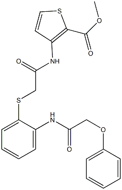 methyl 3-{[2-({2-[(2-phenoxyacetyl)amino]phenyl}sulfanyl)acetyl]amino}-2-thiophenecarboxylate 구조식 이미지