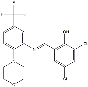 2,4-dichloro-6-({[2-morpholino-5-(trifluoromethyl)phenyl]imino}methyl)phenol 구조식 이미지
