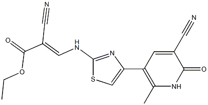 ethyl 2-cyano-3-{[4-(5-cyano-2-methyl-6-oxo-1,6-dihydropyridin-3-yl)-1,3-thiazol-2-yl]amino}acrylate 구조식 이미지