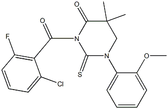 3-(2-chloro-6-fluorobenzoyl)-1-(2-methoxyphenyl)-5,5-dimethyl-2-thioxohexahydropyrimidin-4-one Structure