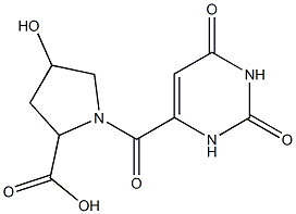 1-[(2,6-dioxo-1,2,3,6-tetrahydropyrimidin-4-yl)carbonyl]-4-hydroxypyrrolidine-2-carboxylic acid 구조식 이미지