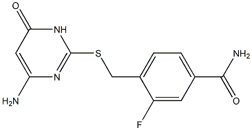 4-{[(4-amino-6-oxo-1,6-dihydropyrimidin-2-yl)sulfanyl]methyl}-3-fluorobenzamide 구조식 이미지