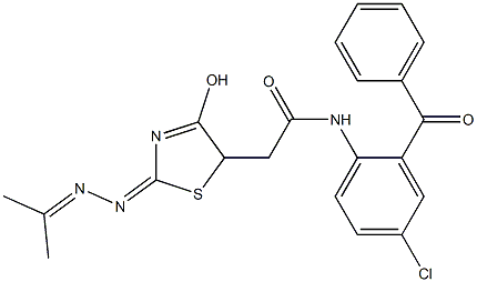 N-(2-benzoyl-4-chlorophenyl)-2-{4-hydroxy-2-[(1-methylethylidene)hydrazono]-2,5-dihydro-1,3-thiazol-5-yl}acetamide 구조식 이미지
