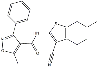 N-(3-cyano-6-methyl-4,5,6,7-tetrahydro-1-benzothien-2-yl)-5-methyl-3-phenyl-4-isoxazolecarboxamide 구조식 이미지