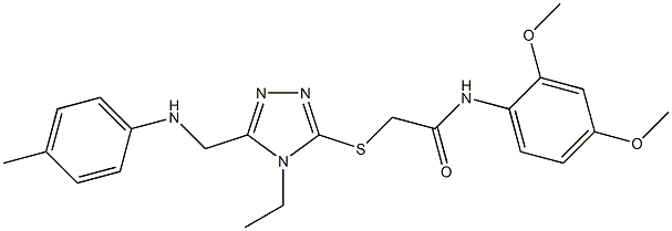 N-(2,4-dimethoxyphenyl)-2-{[4-ethyl-5-(4-toluidinomethyl)-4H-1,2,4-triazol-3-yl]sulfanyl}acetamide 구조식 이미지