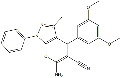 6-amino-4-[3,5-bis(methyloxy)phenyl]-3-methyl-1-phenyl-1,4-dihydropyrano[2,3-c]pyrazole-5-carbonitrile 구조식 이미지