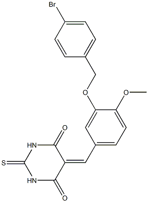 5-{3-[(4-bromobenzyl)oxy]-4-methoxybenzylidene}-2-thioxodihydro-4,6(1H,5H)-pyrimidinedione Structure