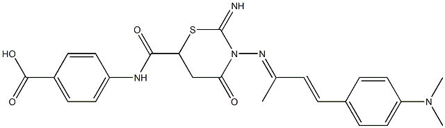 4-({[3-({3-[4-(dimethylamino)phenyl]-1-methyl-2-propenylidene}amino)-2-imino-4-oxo-1,3-thiazinan-6-yl]carbonyl}amino)benzoic acid 구조식 이미지