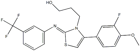 3-(4-(3-fluoro-4-methoxyphenyl)-2-{[3-(trifluoromethyl)phenyl]imino}-1,3-thiazol-3(2H)-yl)-1-propanol Structure