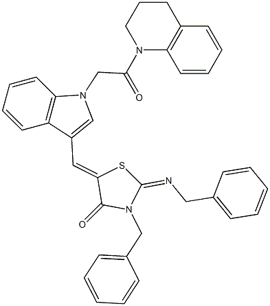 3-benzyl-2-(benzylimino)-5-({1-[2-(3,4-dihydro-1(2H)-quinolinyl)-2-oxoethyl]-1H-indol-3-yl}methylene)-1,3-thiazolidin-4-one Structure