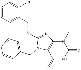 7-benzyl-8-[(2-chlorobenzyl)sulfanyl]-3-methyl-3,7-dihydro-1H-purine-2,6-dione 구조식 이미지