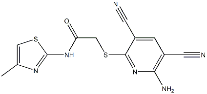 2-[(6-amino-3,5-dicyanopyridin-2-yl)sulfanyl]-N-(4-methyl-1,3-thiazol-2-yl)acetamide 구조식 이미지