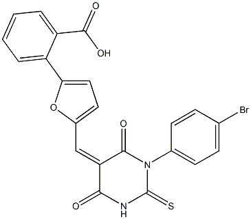 2-{5-[(1-(4-bromophenyl)-4,6-dioxo-2-thioxotetrahydro-5(2H)-pyrimidinylidene)methyl]-2-furyl}benzoic acid 구조식 이미지