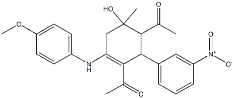 1-[3-acetyl-6-hydroxy-2-{3-nitrophenyl}-4-(4-methoxyanilino)-6-methyl-3-cyclohexen-1-yl]ethanone Structure