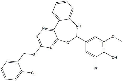 2-bromo-4-{3-[(2-chlorobenzyl)sulfanyl]-6,7-dihydro[1,2,4]triazino[5,6-d][3,1]benzoxazepin-6-yl}-6-methoxyphenol 구조식 이미지