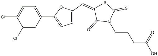 4-(5-{[5-(3,4-dichlorophenyl)-2-furyl]methylene}-4-oxo-2-thioxo-1,3-thiazolidin-3-yl)butanoic acid 구조식 이미지