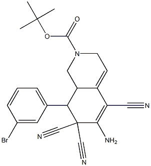 tert-butyl 6-amino-8-(3-bromophenyl)-5,7,7-tricyano-3,7,8,8a-tetrahydro-2(1H)-isoquinolinecarboxylate 구조식 이미지