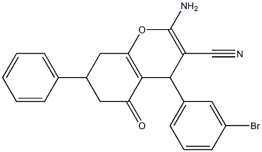 2-amino-4-(3-bromophenyl)-5-oxo-7-phenyl-5,6,7,8-tetrahydro-4H-chromene-3-carbonitrile Structure