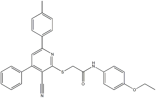 2-{[3-cyano-6-(4-methylphenyl)-4-phenyl-2-pyridinyl]sulfanyl}-N-(4-ethoxyphenyl)acetamide Structure