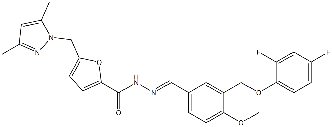 N'-{3-[(2,4-difluorophenoxy)methyl]-4-methoxybenzylidene}-5-[(3,5-dimethyl-1H-pyrazol-1-yl)methyl]-2-furohydrazide 구조식 이미지