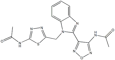 N-[5-({2-[4-(acetylamino)-1,2,5-oxadiazol-3-yl]-1H-benzimidazol-1-yl}methyl)-1,3,4-thiadiazol-2-yl]acetamide 구조식 이미지