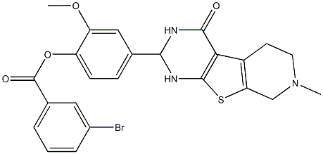 2-methoxy-4-(7-methyl-4-oxo-1,2,3,4,5,6,7,8-octahydropyrido[4',3':4,5]thieno[2,3-d]pyrimidin-2-yl)phenyl 3-bromobenzoate 구조식 이미지
