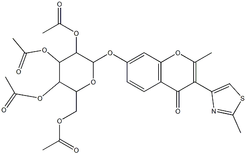 3,5-bis(acetyloxy)-2-[(acetyloxy)methyl]-6-{[2-methyl-3-(2-methyl-1,3-thiazol-4-yl)-4-oxo-4H-chromen-7-yl]oxy}tetrahydro-2H-pyran-4-yl acetate Structure