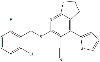 2-[(2-chloro-6-fluorobenzyl)sulfanyl]-4-(2-thienyl)-6,7-dihydro-5H-cyclopenta[b]pyridine-3-carbonitrile Structure