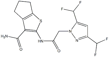 2-({[3,5-bis(difluoromethyl)-1H-pyrazol-1-yl]acetyl}amino)-5,6-dihydro-4H-cyclopenta[b]thiophene-3-carboxamide Structure