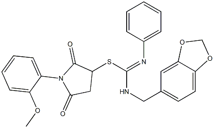 1-(2-methoxyphenyl)-2,5-dioxo-3-pyrrolidinyl N-(1,3-benzodioxol-5-ylmethyl)-N'-phenylimidothiocarbamate 구조식 이미지