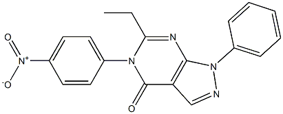 6-ethyl-5-{4-nitrophenyl}-1-phenyl-1,5-dihydro-4H-pyrazolo[3,4-d]pyrimidin-4-one 구조식 이미지