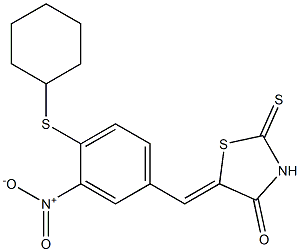 5-{4-(cyclohexylsulfanyl)-3-nitrobenzylidene}-2-thioxo-1,3-thiazolidin-4-one Structure