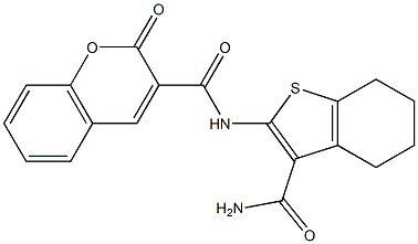 N-[3-(aminocarbonyl)-4,5,6,7-tetrahydro-1-benzothien-2-yl]-2-oxo-2H-chromene-3-carboxamide Structure