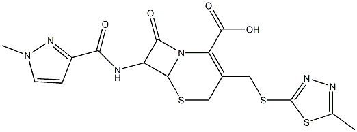 7-{[(1-methyl-1H-pyrazol-3-yl)carbonyl]amino}-3-{[(5-methyl-1,3,4-thiadiazol-2-yl)sulfanyl]methyl}-8-oxo-5-thia-1-azabicyclo[4.2.0]oct-2-ene-2-carboxylic acid 구조식 이미지