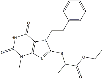 ethyl 2-{[3-methyl-2,6-dioxo-7-(2-phenylethyl)-2,3,6,7-tetrahydro-1H-purin-8-yl]sulfanyl}propanoate Structure