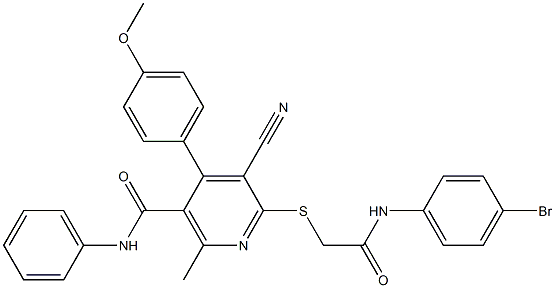 6-{[2-(4-bromoanilino)-2-oxoethyl]sulfanyl}-5-cyano-4-(4-methoxyphenyl)-2-methyl-N-phenylnicotinamide 구조식 이미지